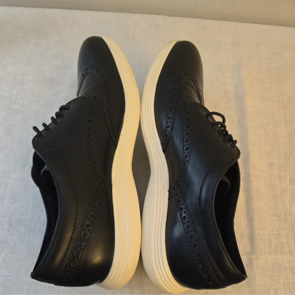 Cole Haan Men's Wingtip Black Leather Ivory Sole Oxford Shoes Grand.OS Sz 9.5 M